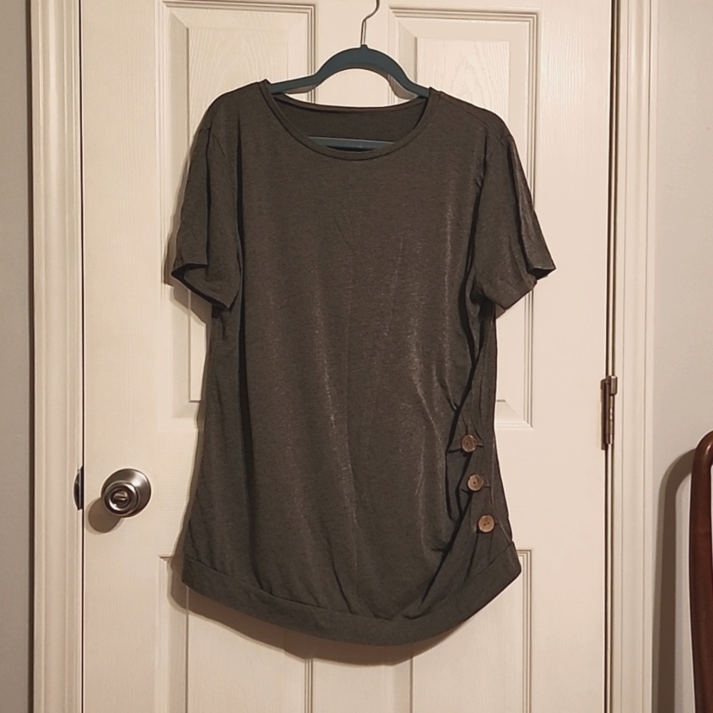 Gray Top With Wood Buttons